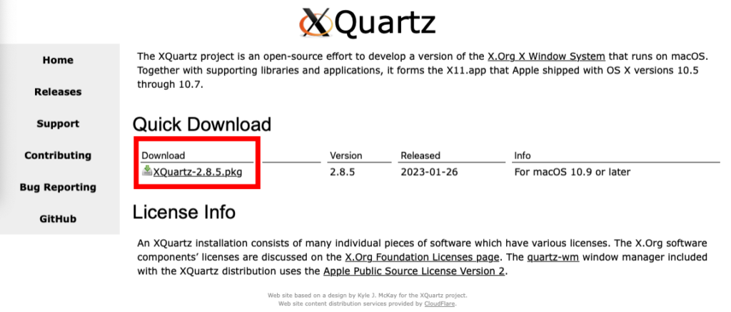 XQuartzダウンロードページ