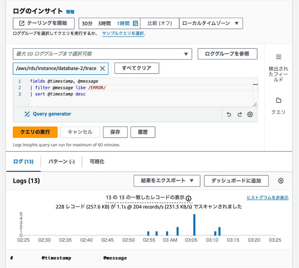 CloudWatchトレースログ確認結果