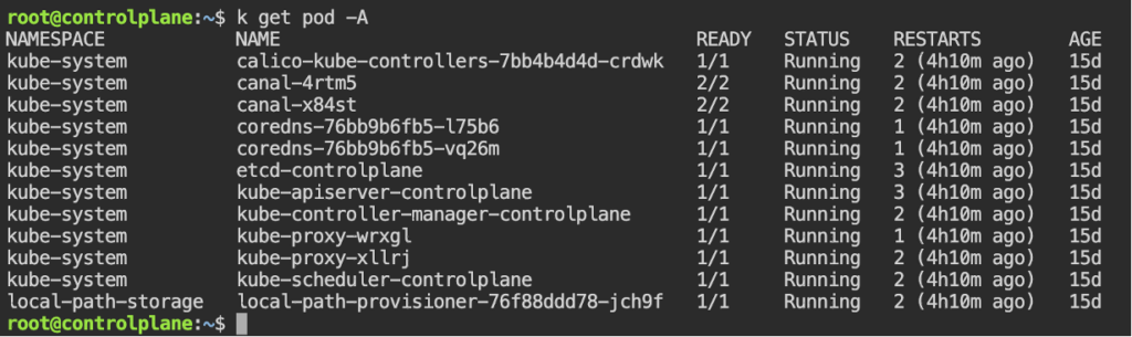 kubectl get podコマンド結果