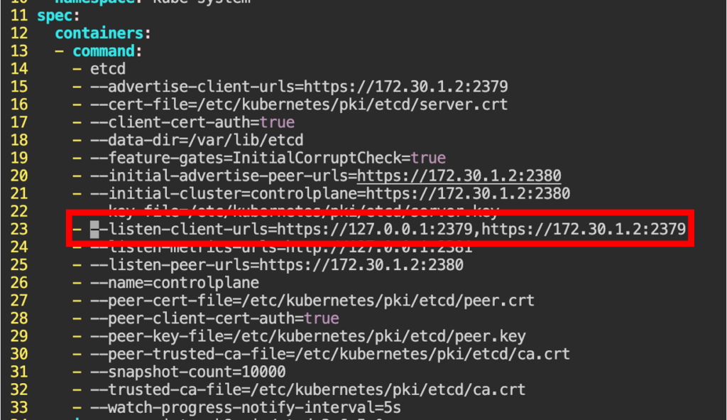 etcddサーバーのリッスンIP