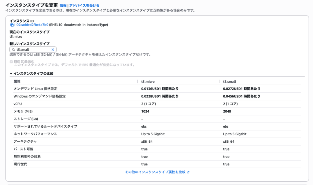 インスタンスタイプ変更